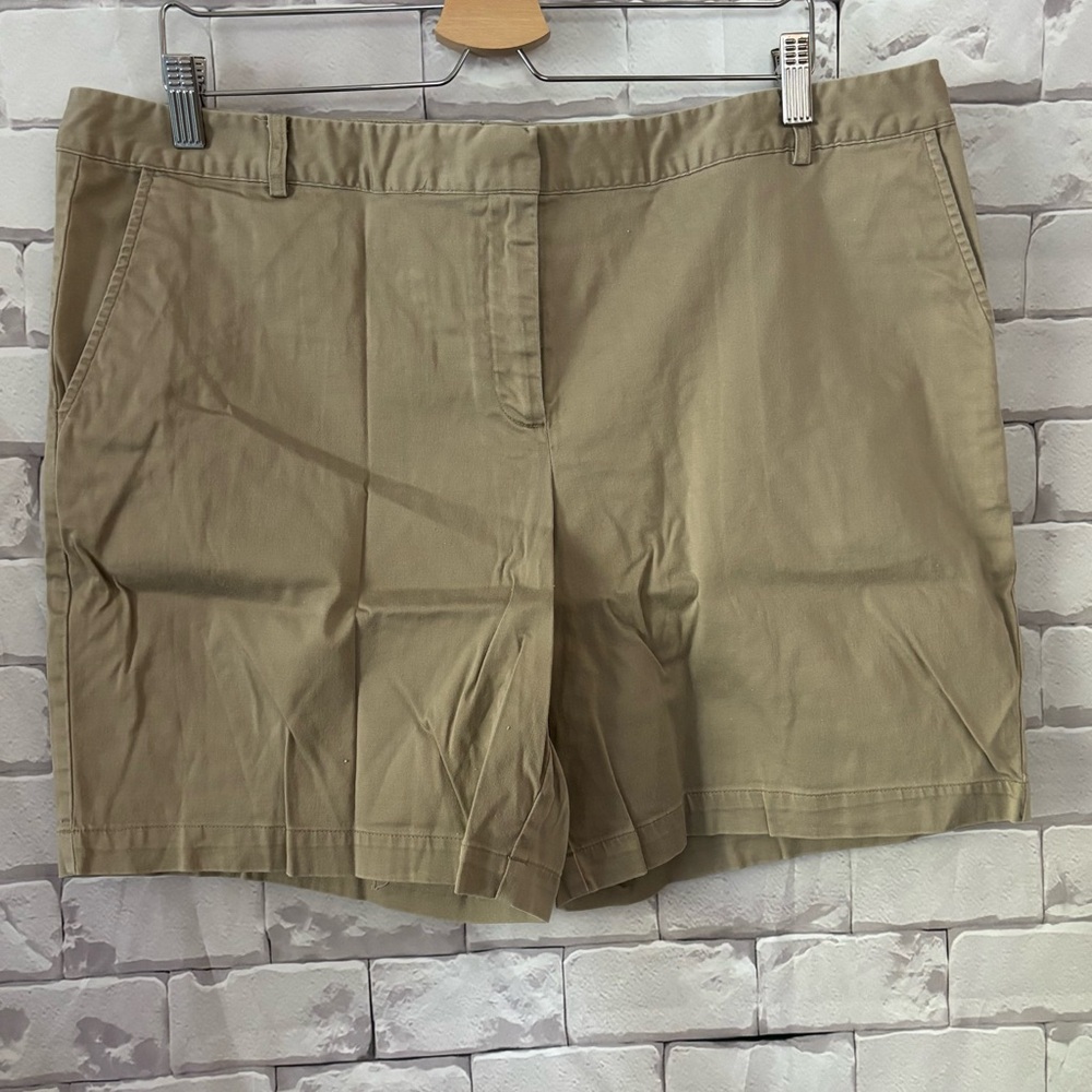 Izod Tan Bermuda Shorts Flat Front Cotton Blend